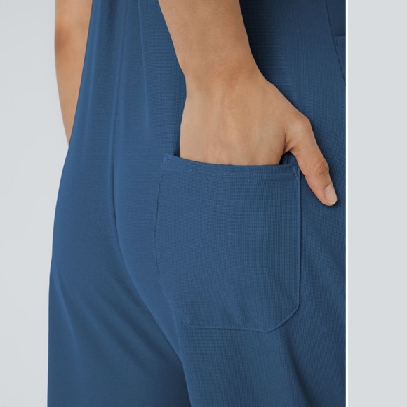 Reserved 
Halara Blue wide leg Overalls jumpsuit Adjustable Strap Button - Picture 10 of 10